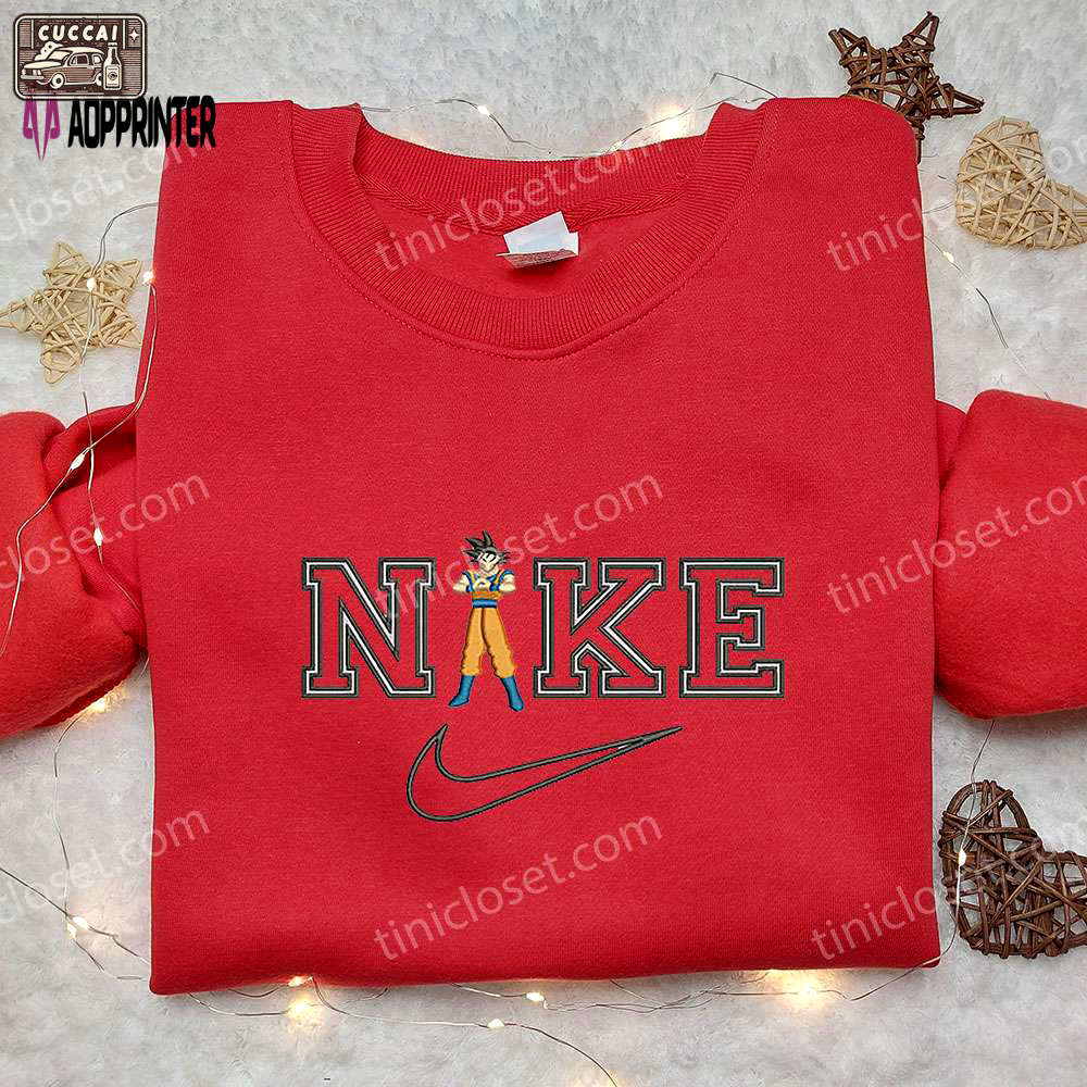 Goku x nike embroidered sweatshirt: dragon ball anime shirt nike inspired design Embroidered Shirt