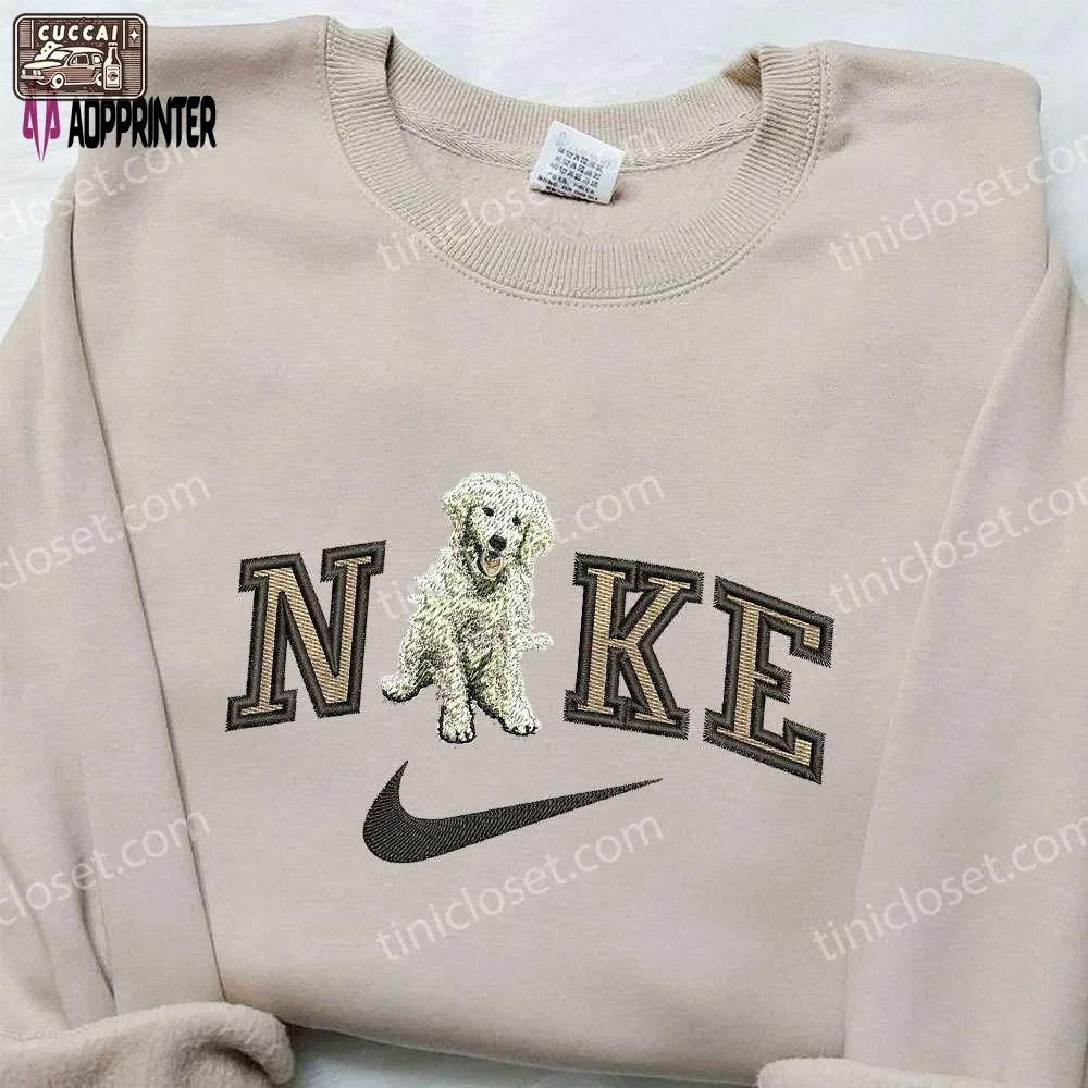 Golden retriever x nike embroidered shirt: custom animal tee for trendy nike fans! Embroidered Shirt