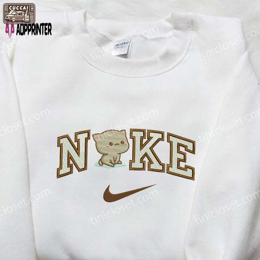 Goma mochi bear x nike embroidered shirt – peach & cute design Embroidered Shirt