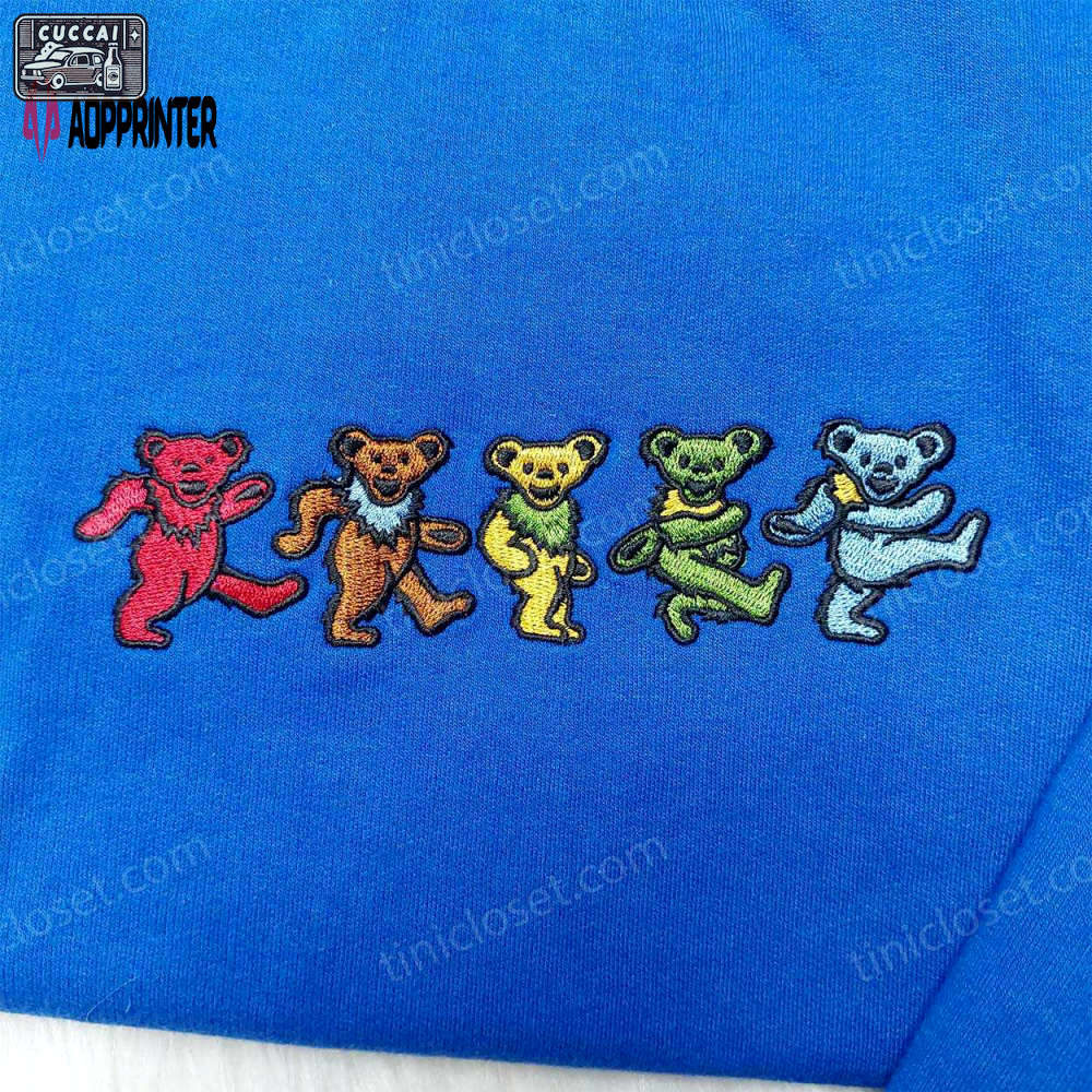 Grateful dead bear embroidered shirt: trending and stylish apparel for deadheads! Embroidered Shirt