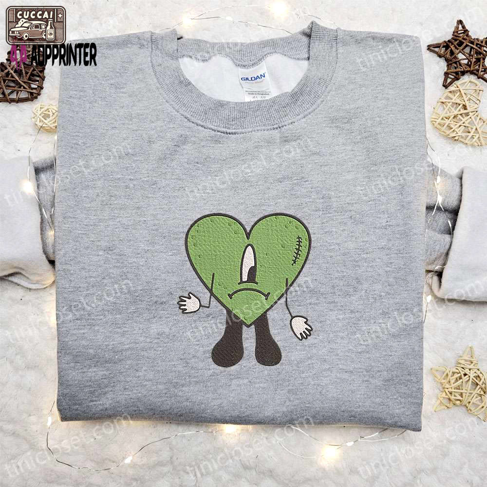 Green bad bunny embroidered sweatshirt: cool hoodie best birthday gift ideas Embroidered Shirt
