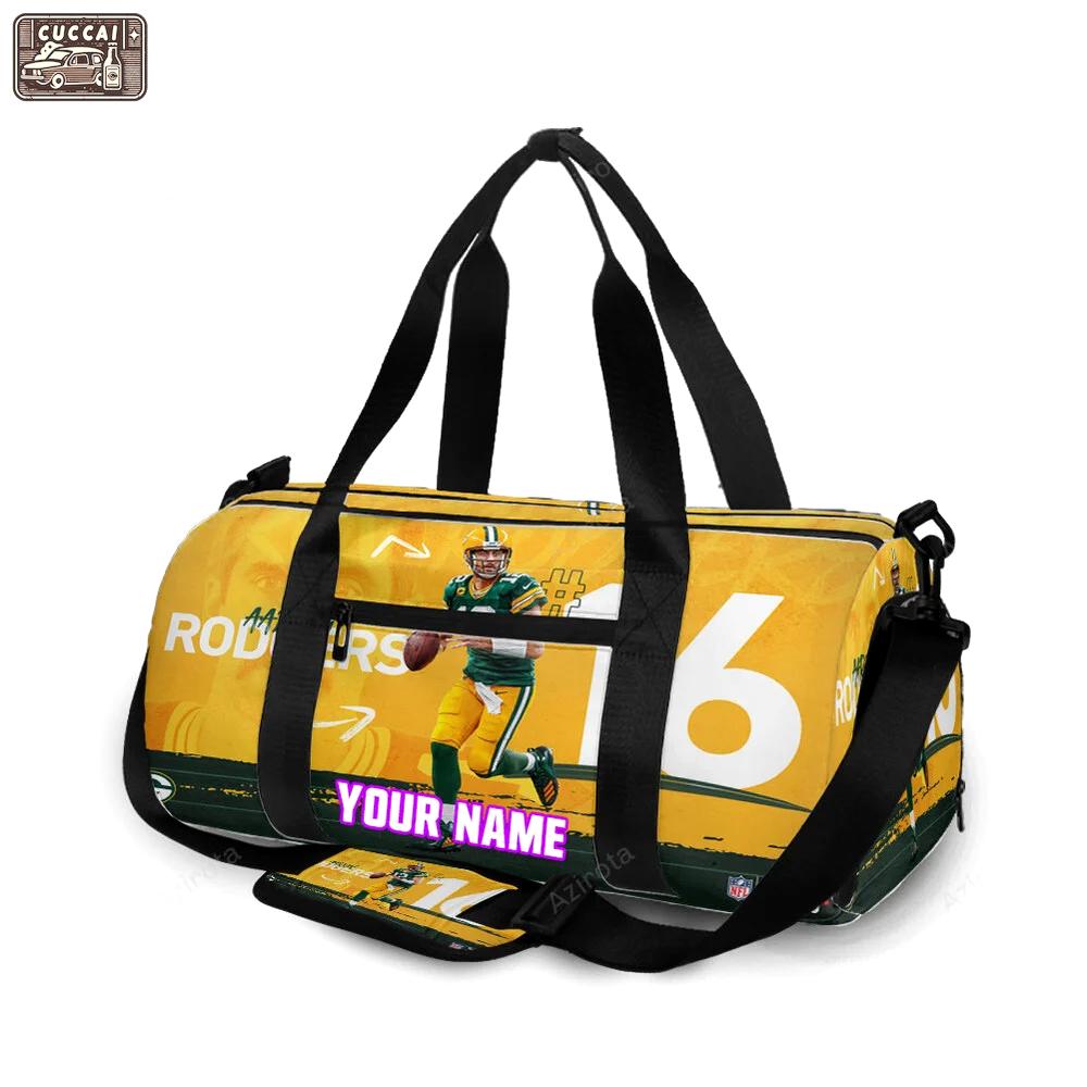 Green bay packers aaron jones no12 v5 personalized name travel bag gym bag 226 Travel Bag