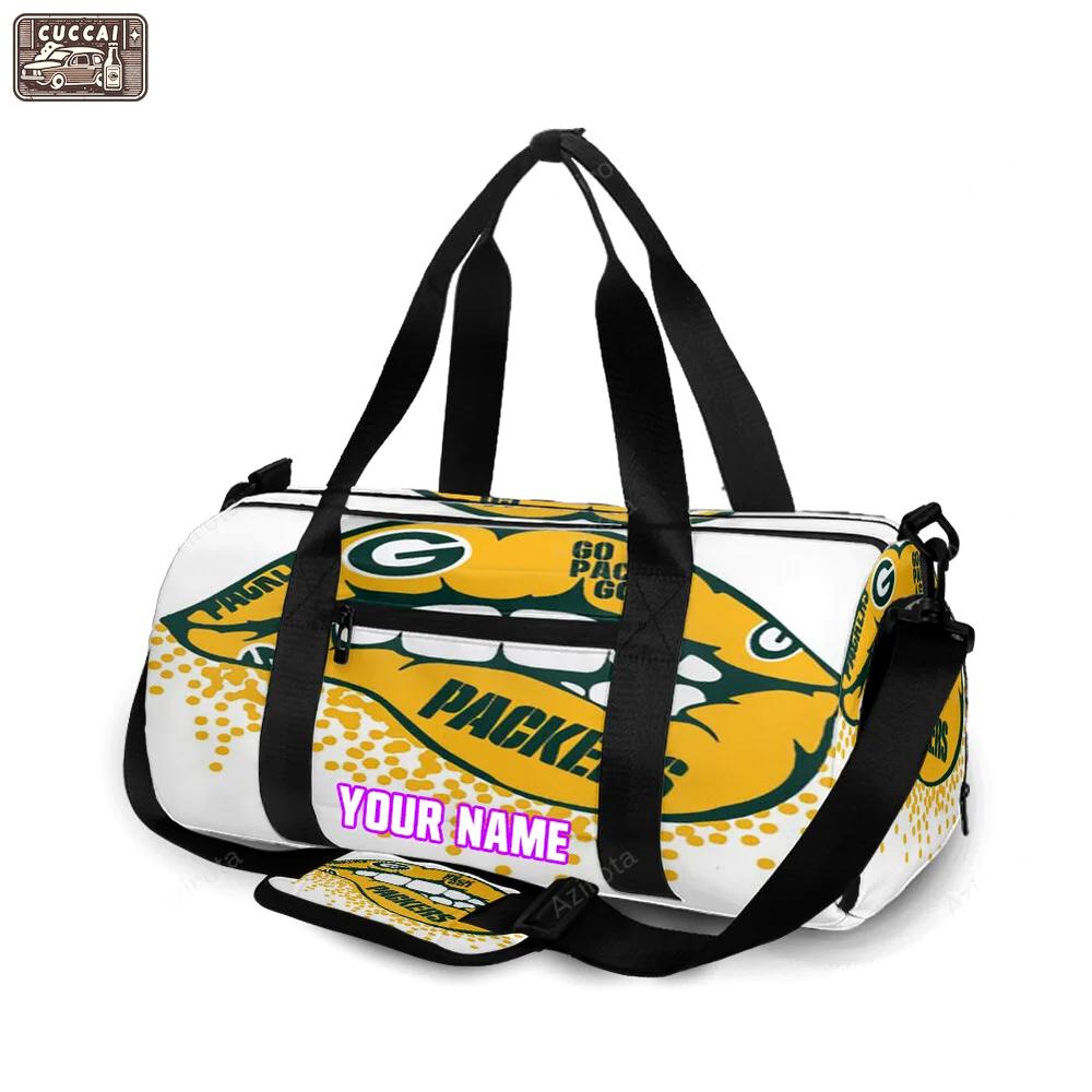 Green bay packers go pack go lips personalized name travel bag gym bag 564 Travel Bag