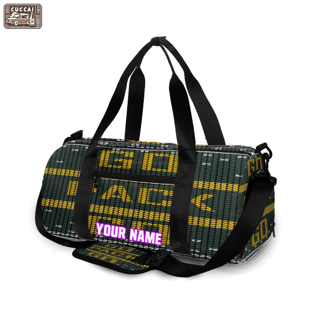 Green bay packers go pack go texture print personalized name travel bag gym bag 1417 Travel Bag