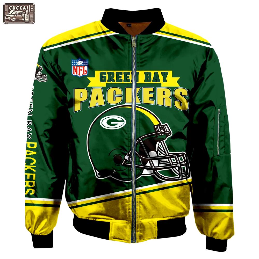 Green bay packers logo pattern bomber jacket – green and yellow Bomber Jacket