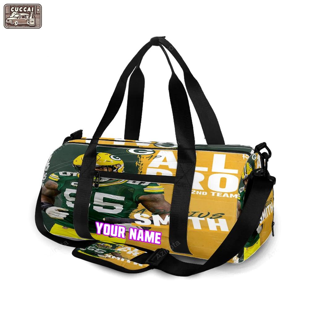 Green bay packers za darius smith no55 personalized name travel bag gym bag 1087 Travel Bag