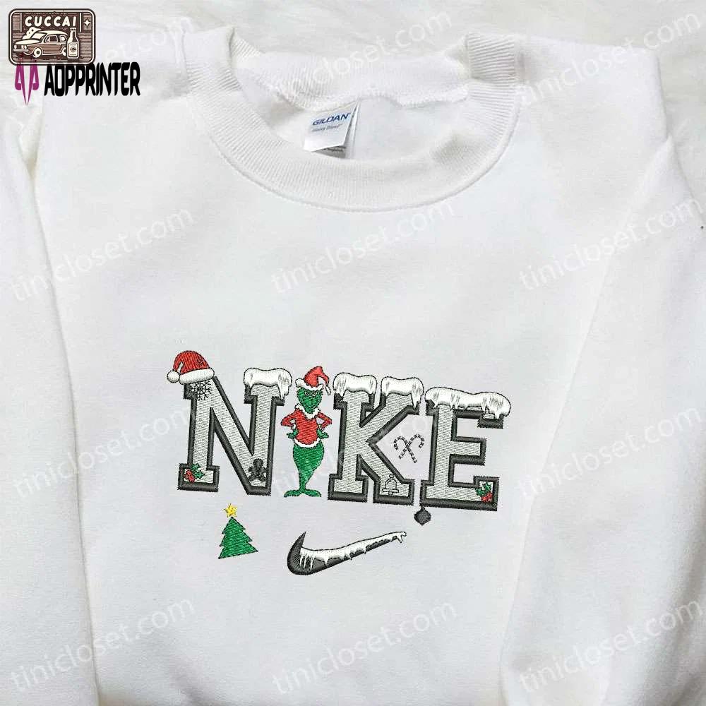 Grinch christmas x nike movie embroidered hoodie & shirt – best christmas gift ideas Embroidered Shirt