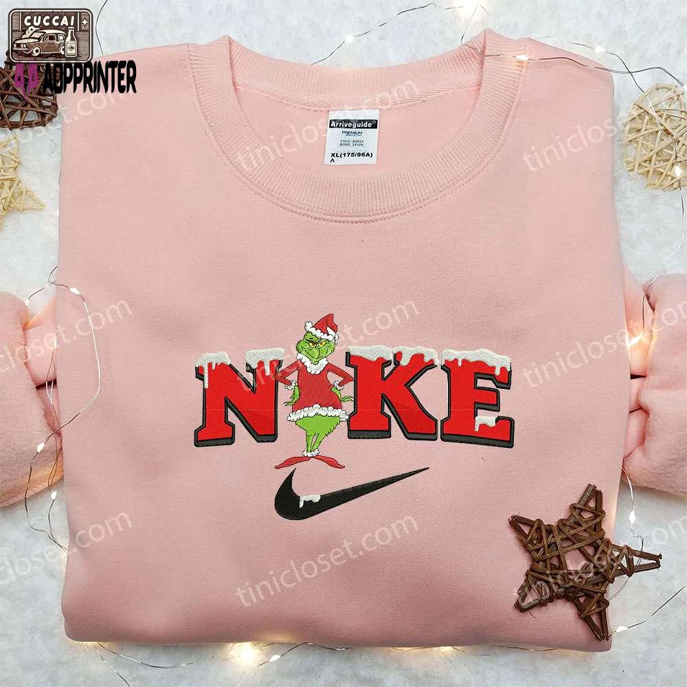 Grinch xmas x nike embroidered sweatshirt – best christmas gift idea nike inspired shirt Embroidered Shirt