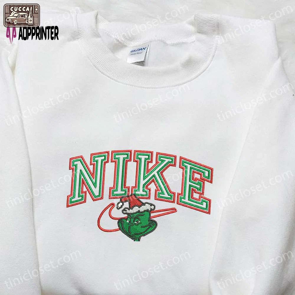 Grinch xmas x nike movie embroidered hoodie & shirt: best christmas gift ideas Embroidered Shirt