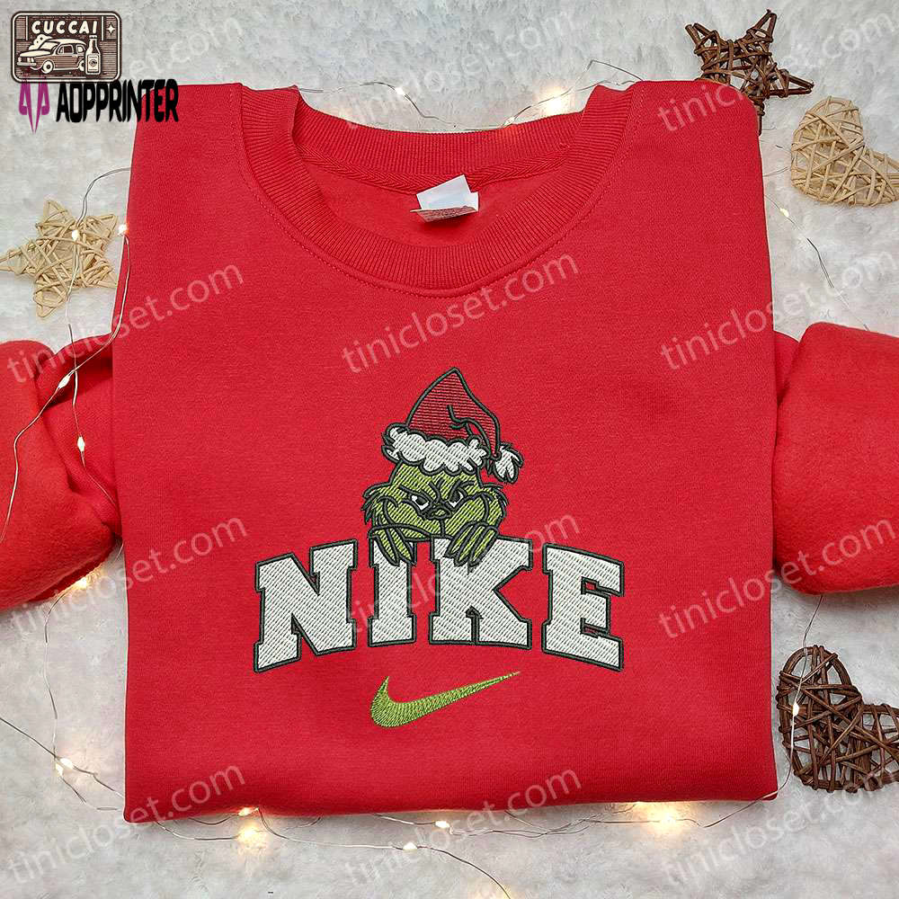 Grinch xmas x nike movie embroidered tshirt – best christmas gift ideas nike inspired shirt Embroidered Shirt