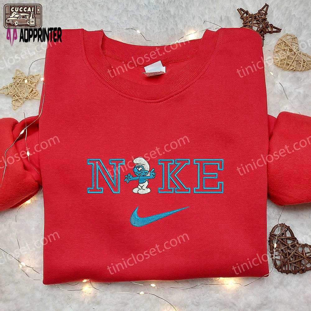 Grouchy smurf x nike embroidered sweatshirt – the smurf shirt nike inspired Embroidered Shirt