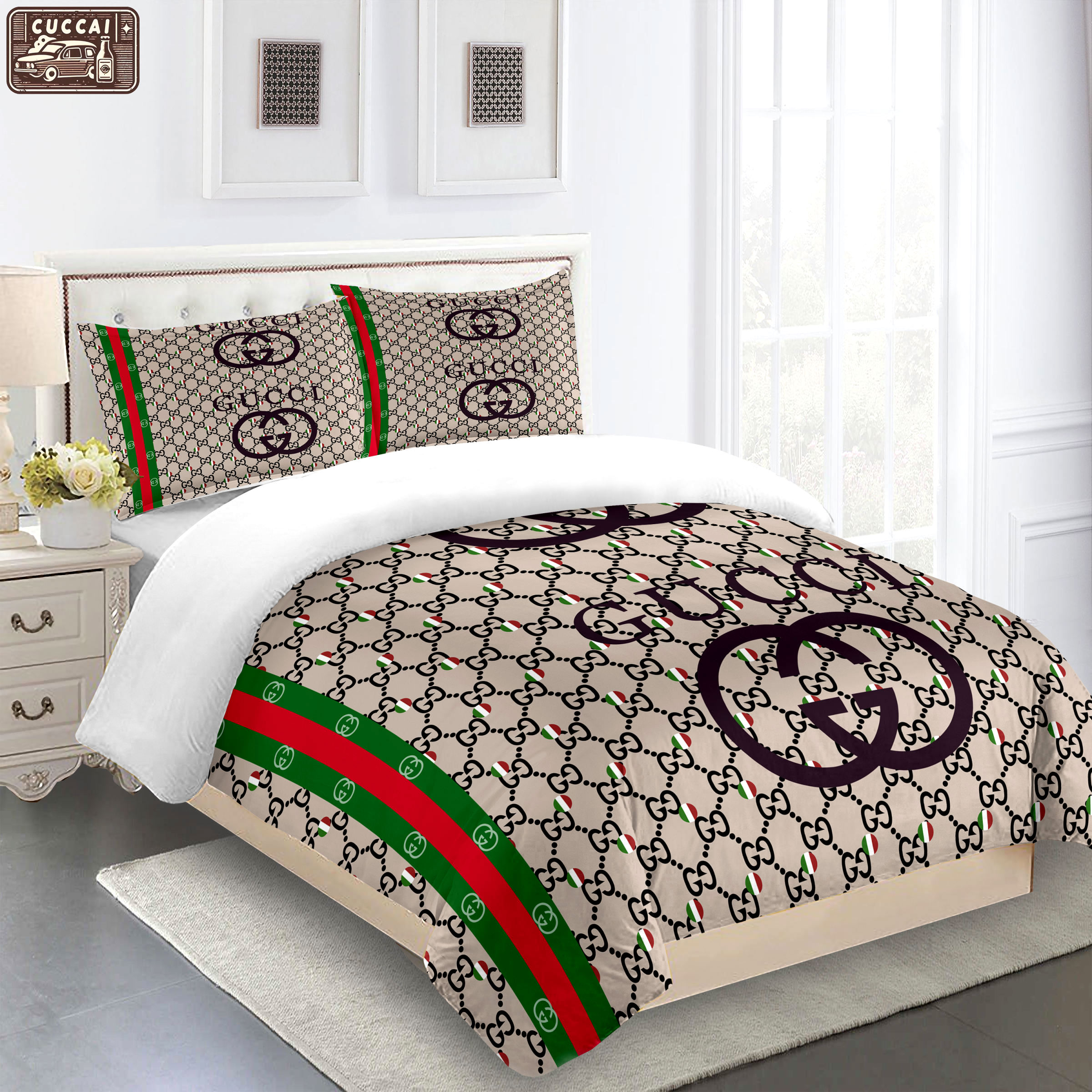 Gucci bedding set beige red gree luxury bed sheets  home decoration Bedding Sets