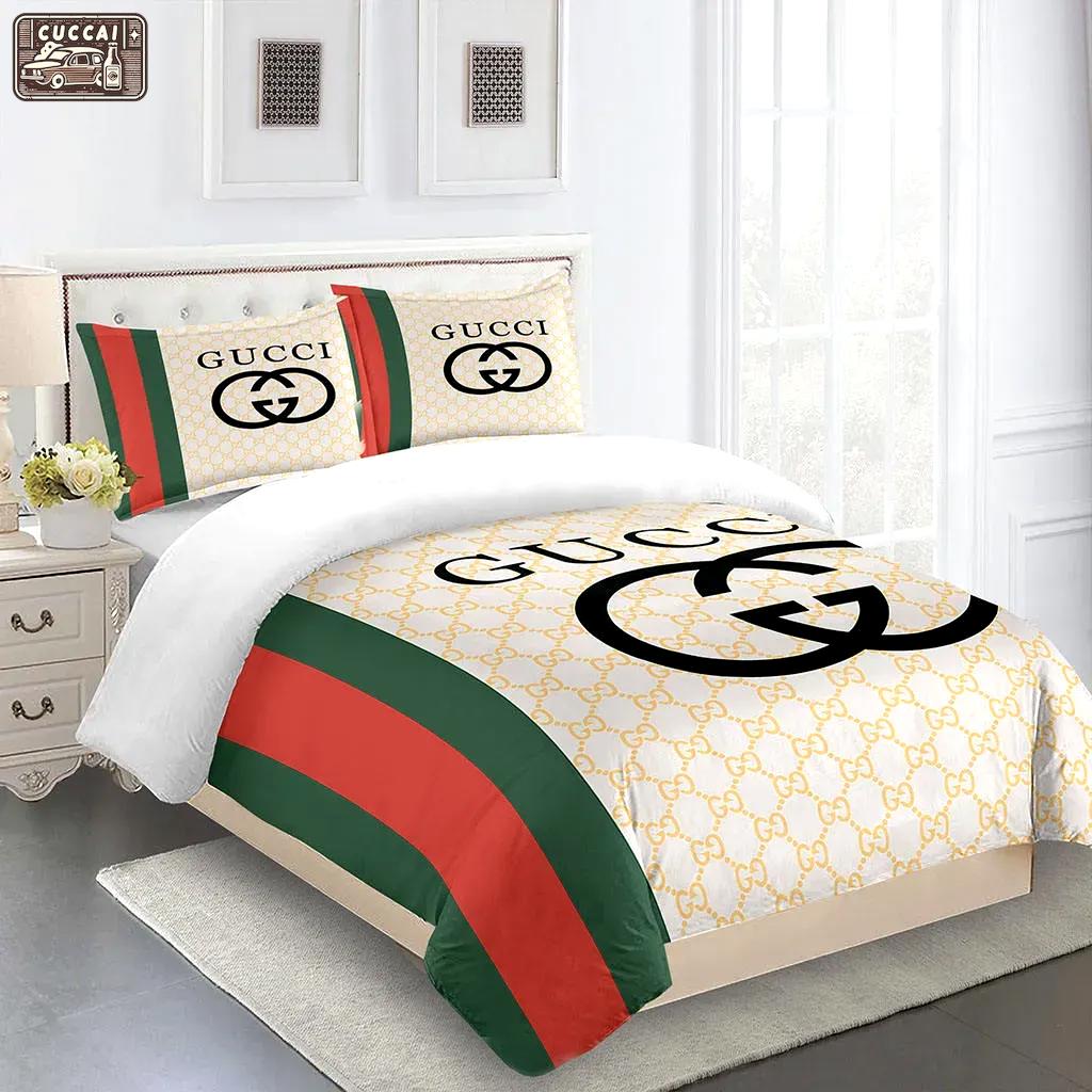 Gucci bedding sets fashion logo type 14 limited luxury bed sets, bedroom sets, comforter sets, duvet cover, bedspread for home decor trending 2023 for home Bedding Sets