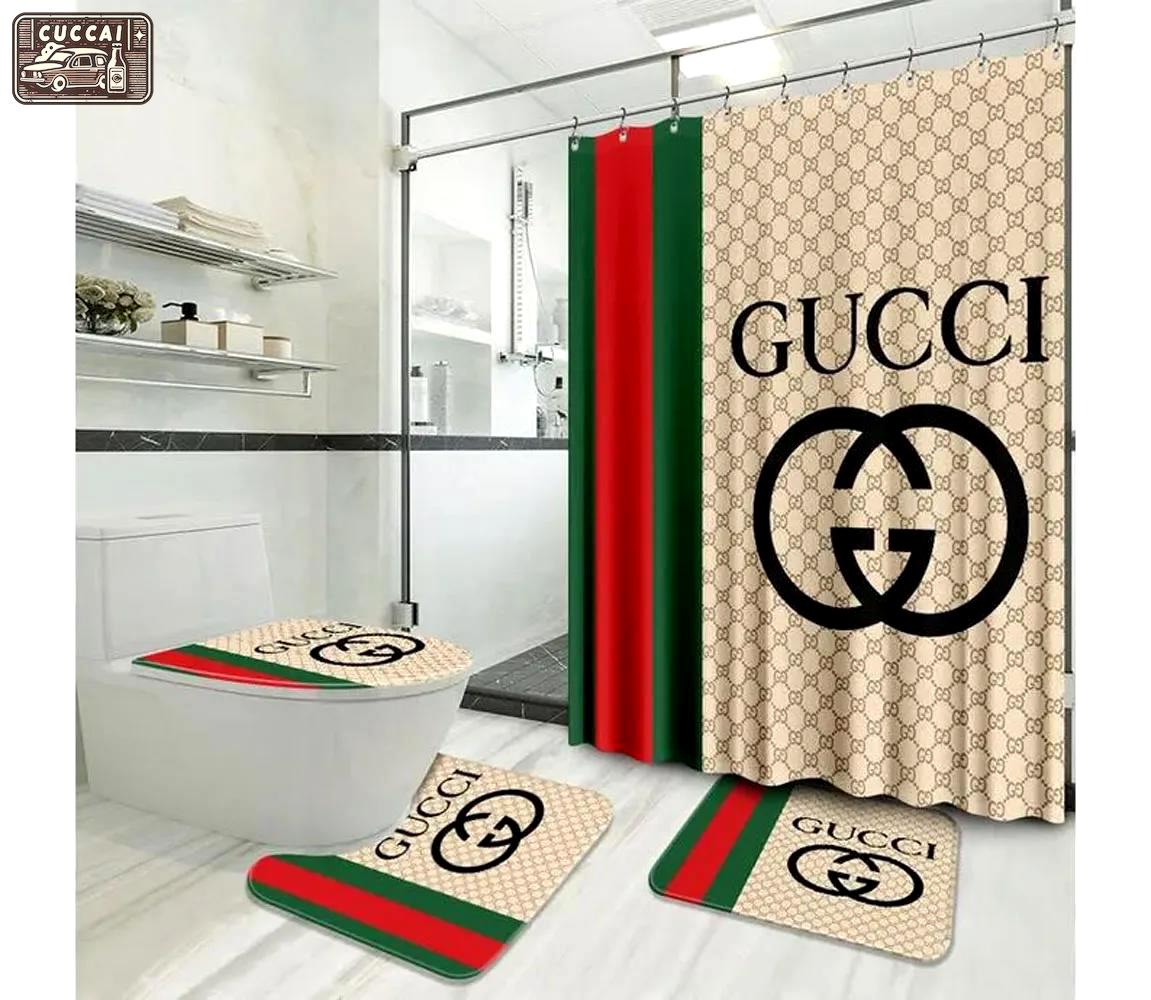 Gucci beige stripe luxury fashion brand home decor bath mat bathroom sets hypebeast Bathroom Set