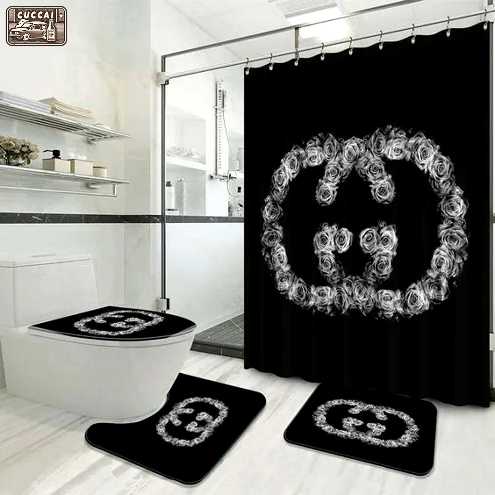 Gucci black flower bath mat home decor hypebeast luxury fashion brand bathroom sets Bathroom Set