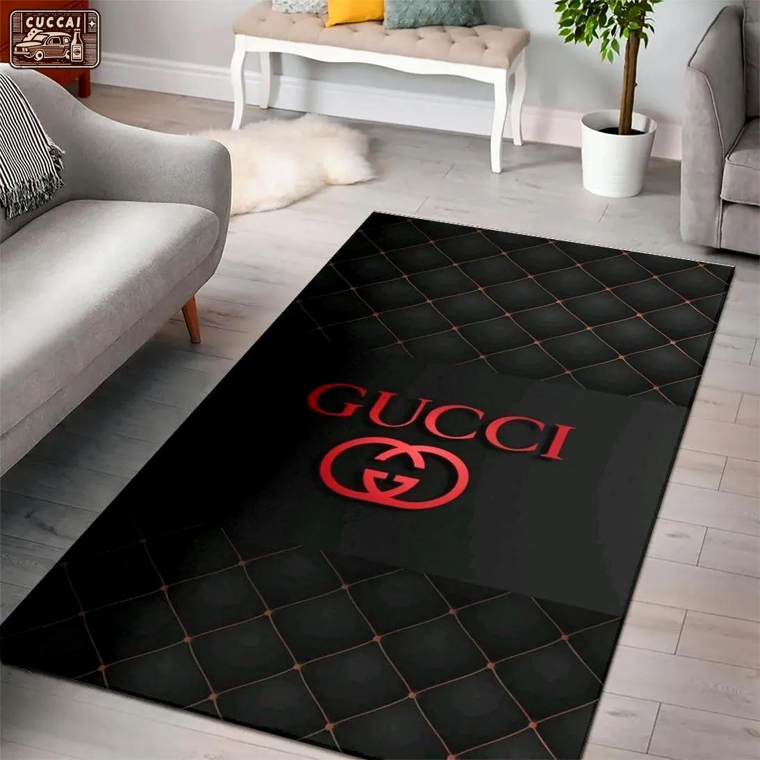 Gucci black logo type 1016. Upgrade Your Living Room with Luxury Home Decor: Area Carpets, Floor Decor, Door Mats, and Hot Gift Items with style a High-End Fashion Brand Rectangle Rug