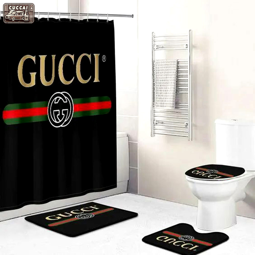 Gucci black stripe luxury fashion brand bath mat hypebeast bathroom sets home decor Bathroom Set