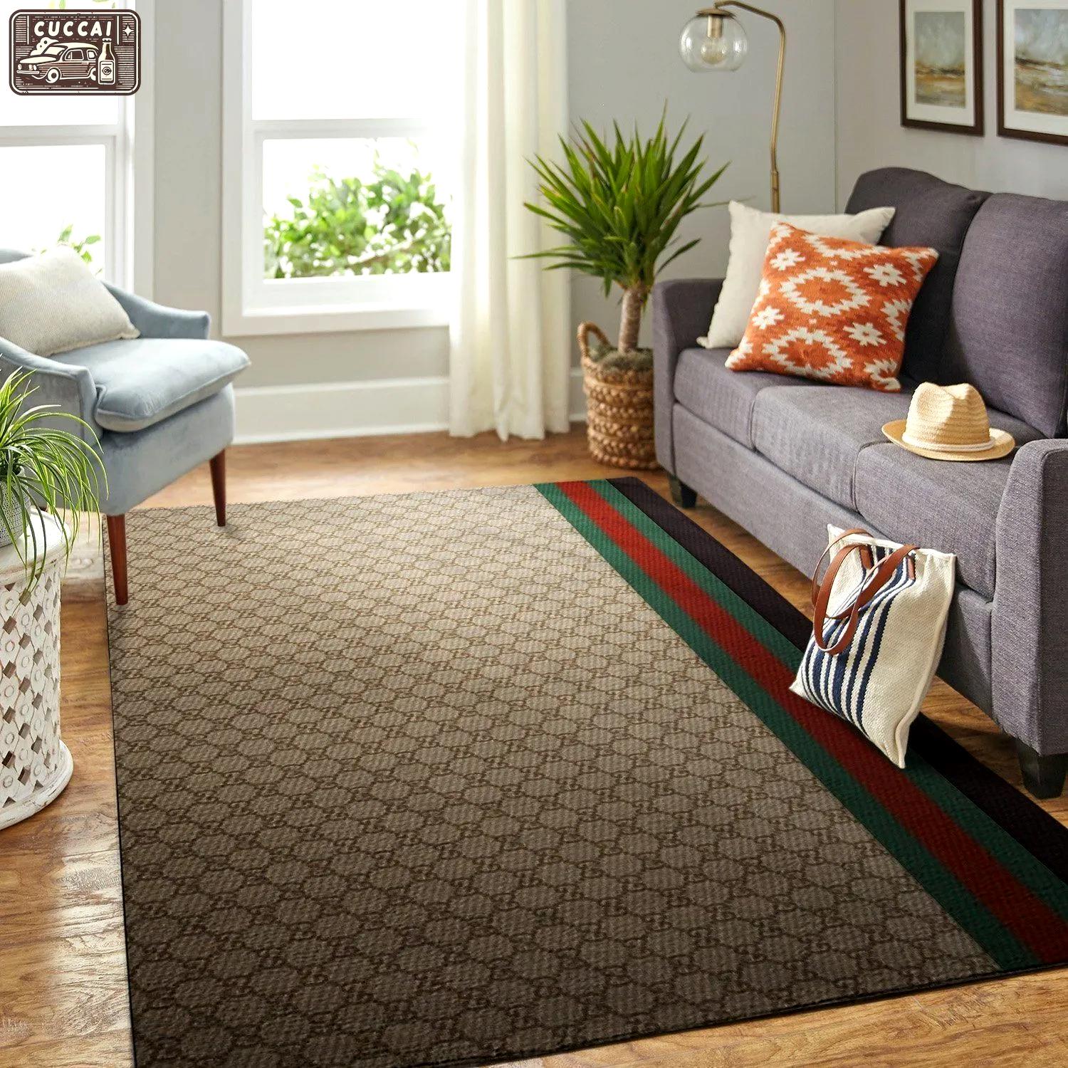 Gucci brown logo type 272. Upgrade Your Living Room with Luxury Home Decor: Area Carpets, Floor Decor, Door Mats, and Hot Gift Items with style a High-End Fashion Brand Rectangle Rug