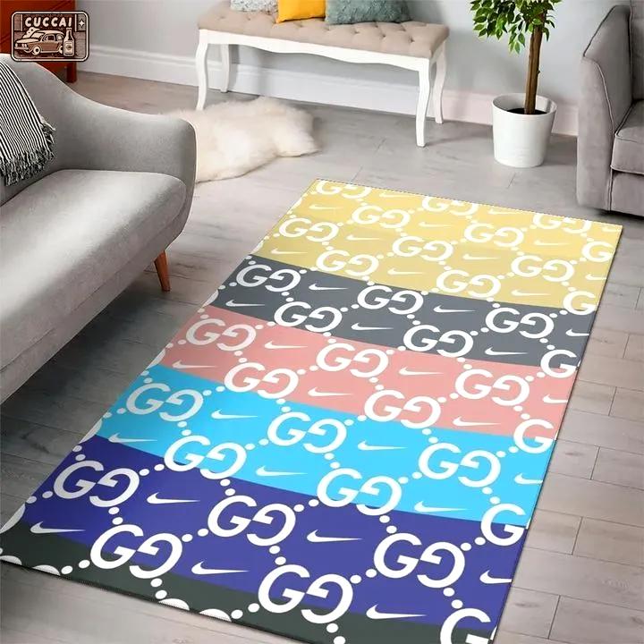 Gucci colorful logo type 280. Upgrade Your Living Room with Luxury Home Decor: Area Carpets, Floor Decor, Door Mats, and Hot Gift Items with style a High-End Fashion Brand Rectangle Rug