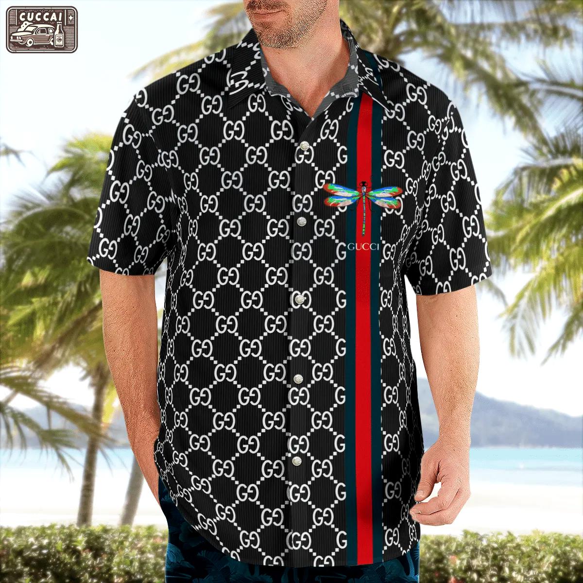 Gucci dragonfly black luxury brand premium fashion hawaii shirt for men 29 Hawaii Shirt