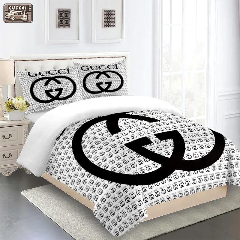 Gucci fashion logo limited luxury brand bedding sets, bedroom decor , thanksgiving decorations for home 25 best luxury bed sets gift thankgivings and christmas Bedding Sets