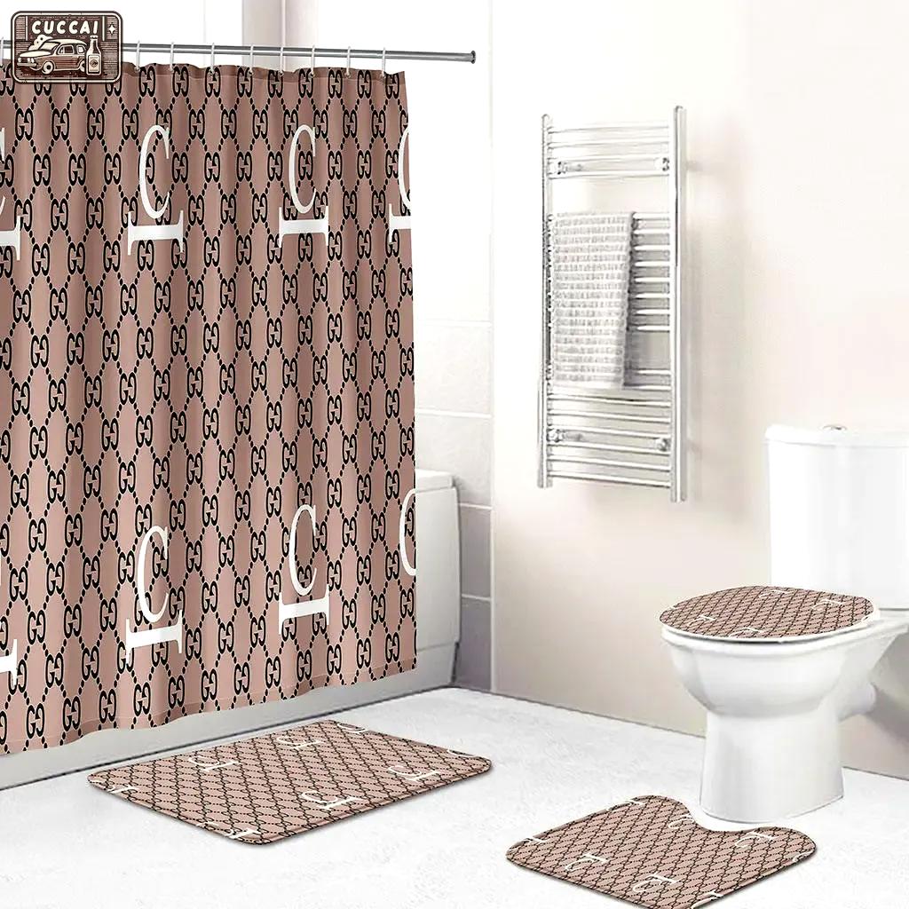 Gucci gc luxury bathroom set beige white logo shower curtain 203 Bathroom Set