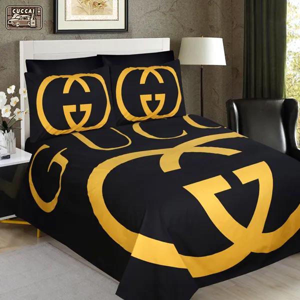 Gucci golden logo luxury brand  Bedding Sets bedclothes bed linen Bedroom ideas blankets bedspread home decor duvet covers sheets