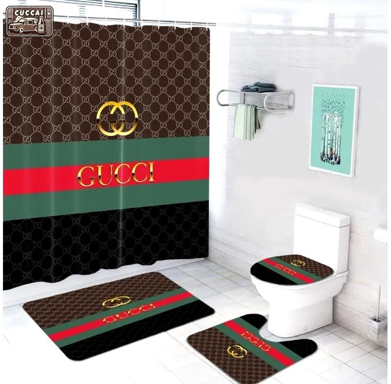 Gucci logo type 757 Bathroom Accessory Sets Home Decor Toilet Cover Waterproof Shower Curtain Luxury Fashion Brand Bathroom Sets Pedestal Rug Hypebeast Bathroom Bath Mat Set