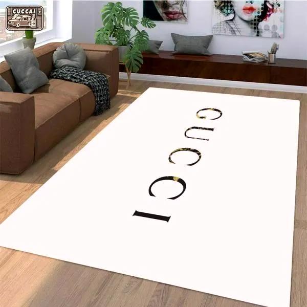 Gucci logo type 977. Upgrade Your Living Room with Luxury Home Decor: Area Carpets, Floor Decor, Door Mats, and Hot Gift Items with style a High-End Fashion Brand Rectangle Rug
