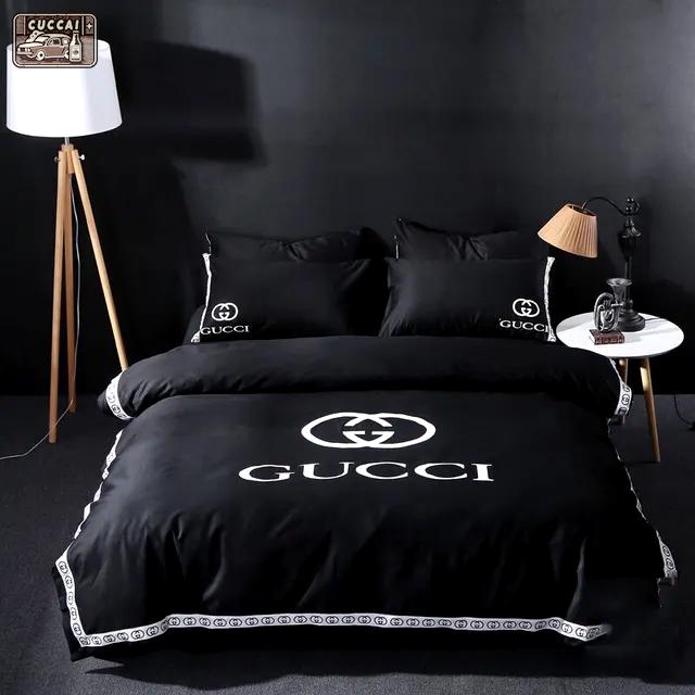 Gucci luxury brand black bedding sets bedspread duvet cover set, bedroom decor , thanksgiving decorations for home best luxury bed sets gift thankgivings and christmas Bedding Sets