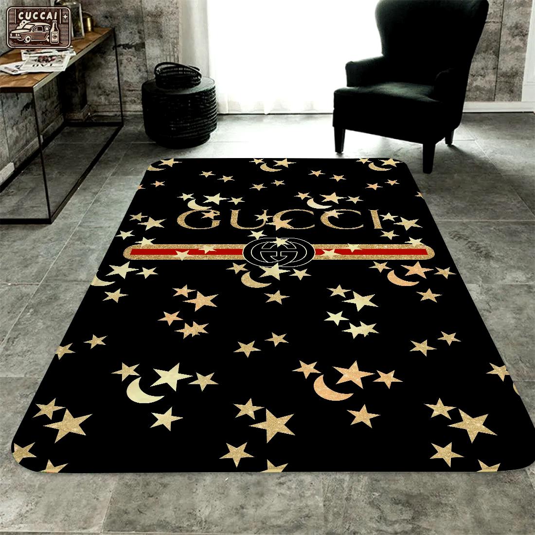 Gucci moon star logo type 476. Upgrade Your Living Room with Luxury Home Decor: Area Carpets, Floor Decor, Door Mats, and Hot Gift Items with style a High-End Fashion Brand Rectangle Rug