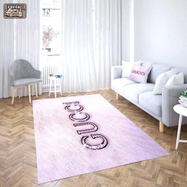 Gucci pink logo type 956. Upgrade Your Living Room with Luxury Home Decor: Area Carpets, Floor Decor, Door Mats, and Hot Gift Items with style a High-End Fashion Brand Rectangle Rug