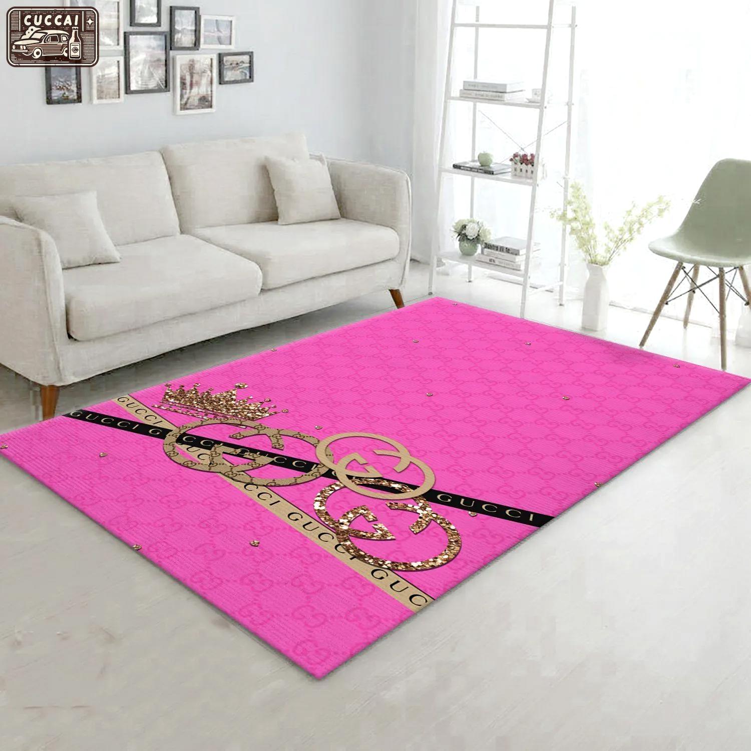 Gucci pink logo type 958. Upgrade Your Living Room with Luxury Home Decor: Area Carpets, Floor Decor, Door Mats, and Hot Gift Items with style a High-End Fashion Brand Rectangle Rug