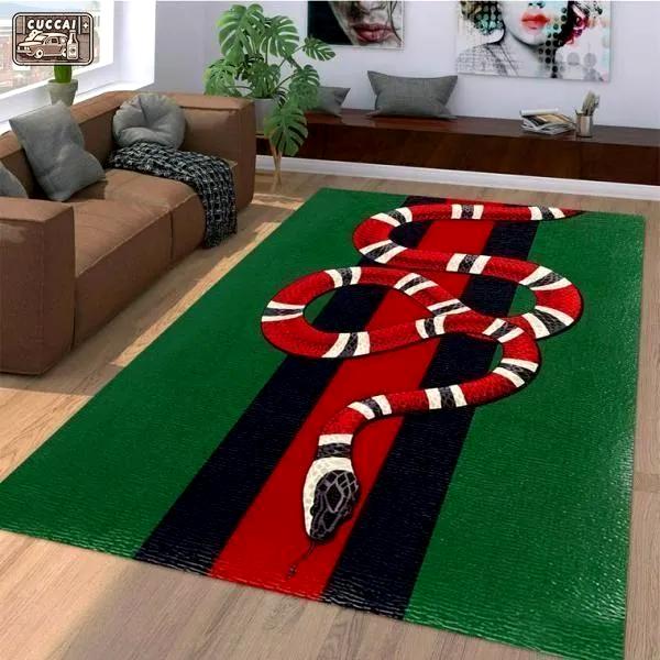 Gucci red snake logo type 335. Upgrade Your Living Room with Luxury Home Decor: Area Carpets, Floor Decor, Door Mats, and Hot Gift Items with style a High-End Fashion Brand Rectangle Rug