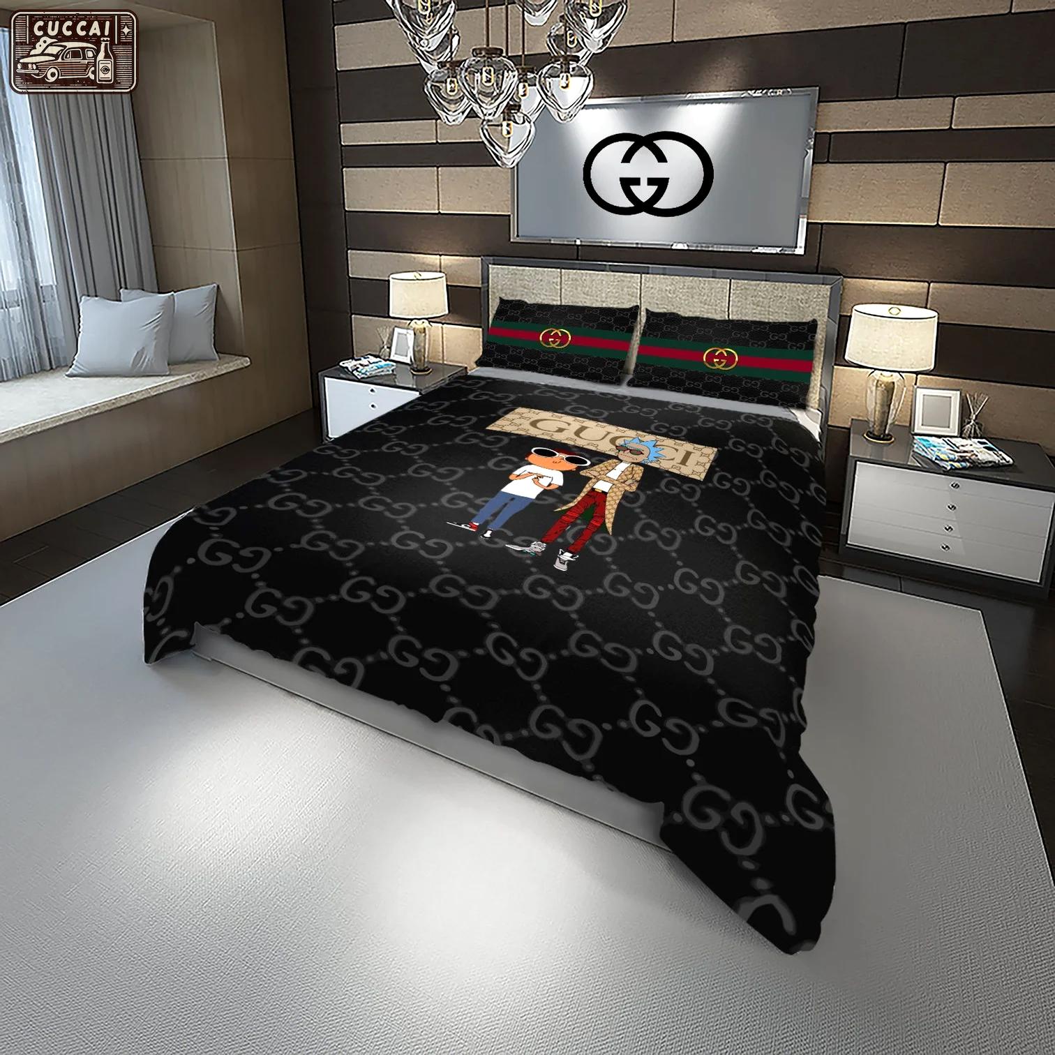 Gucci rick and morty logo type 1388 Bedding Sets duvet luxury ideas premium fashion brand home decor bedclothes sheets hyperbeast Bedroom bedspread covers bed linen blankets