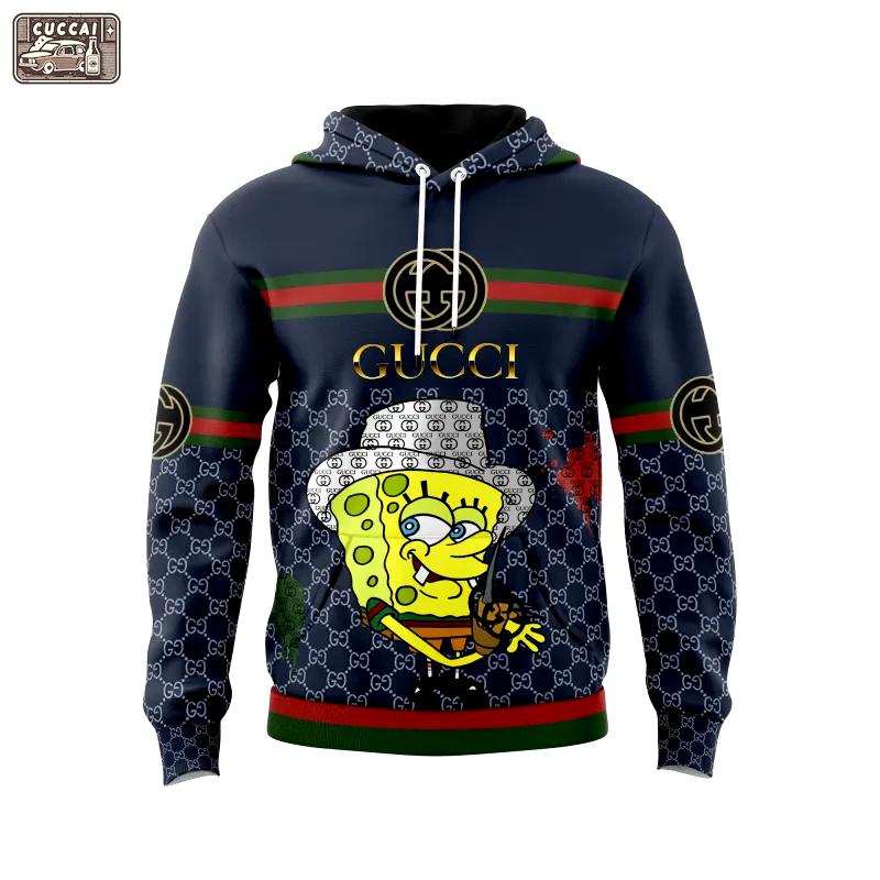 Gucci spongebob squarepants navy unisex hoodie outfit for men women luxury brand clothing special gift Hoodie 3D