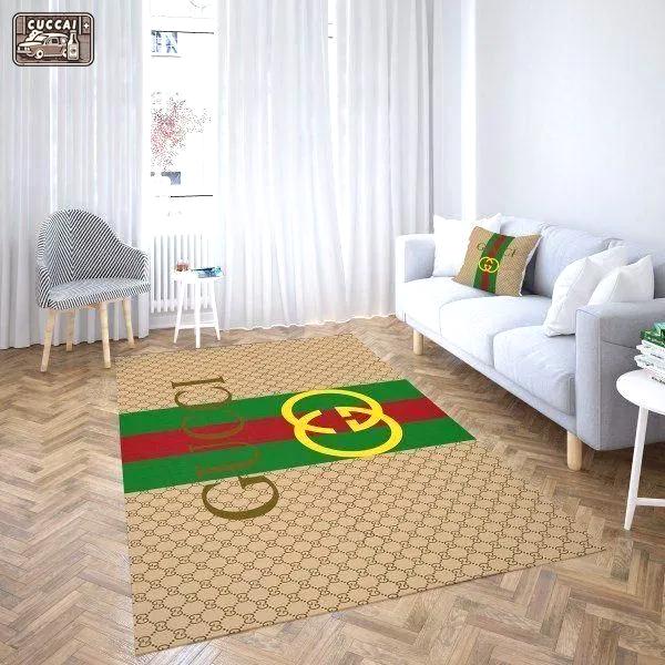 Gucci stripe logo type 373. Upgrade Your Living Room with Luxury Home Decor: Area Carpets, Floor Decor, Door Mats, and Hot Gift Items with style a High-End Fashion Brand Rectangle Rug
