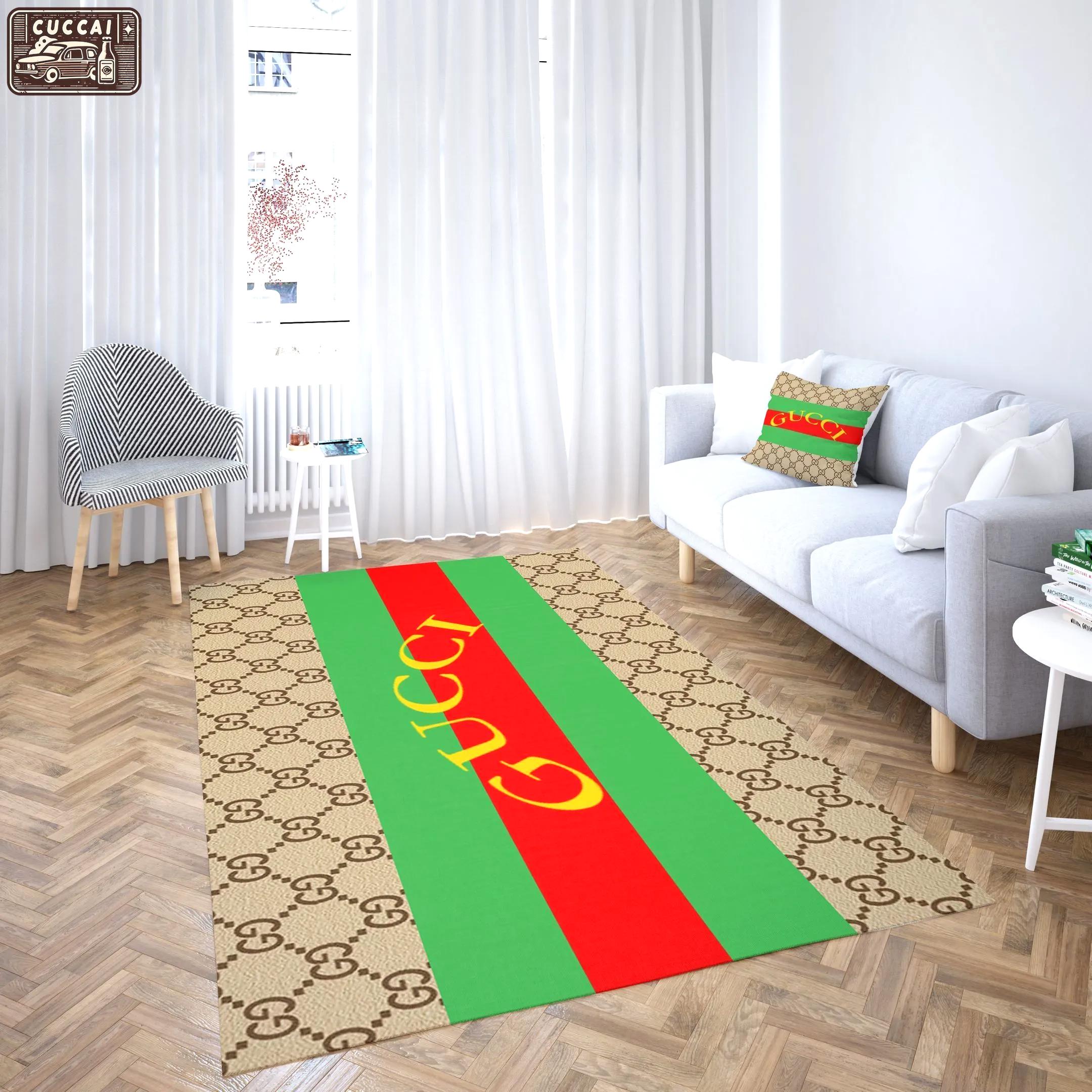 Gucci stripe logo type 38. Upgrade Your Living Room with Luxury Home Decor: Area Carpets, Floor Decor, Door Mats, and Hot Gift Items with style a High-End Fashion Brand Rectangle Rug