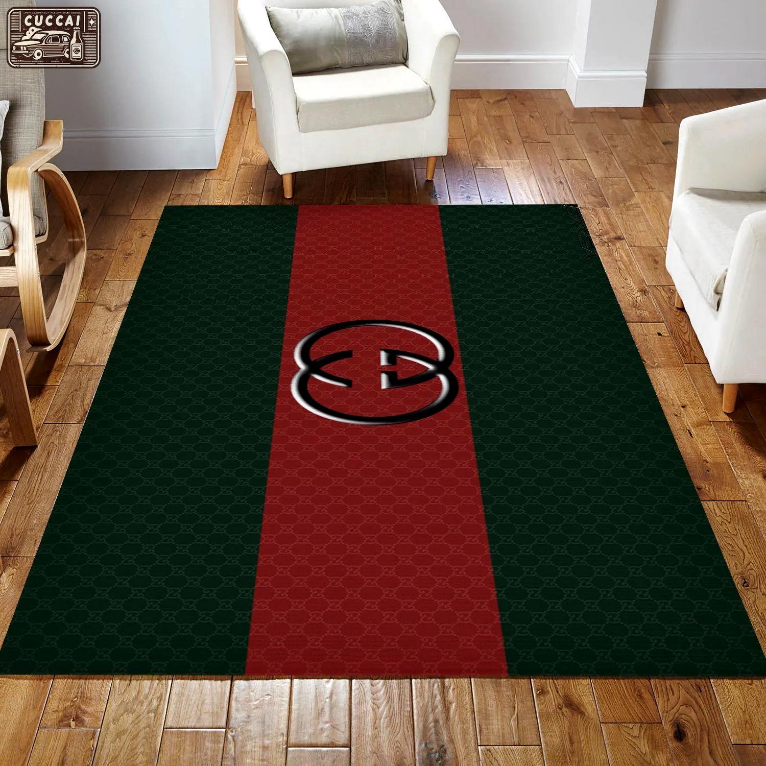 Gucci stripe logo type 909. Upgrade Your Living Room with Luxury Home Decor: Area Carpets, Floor Decor, Door Mats, and Hot Gift Items with style a High-End Fashion Brand Rectangle Rug