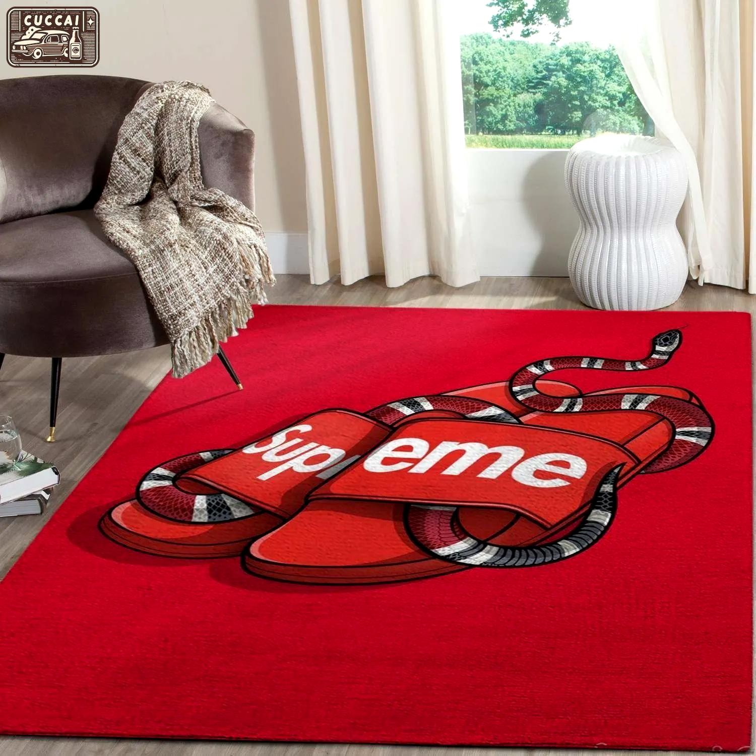 Gucci supreme logo type 908. Upgrade Your Living Room with Luxury Home Decor: Area Carpets, Floor Decor, Door Mats, and Hot Gift Items with style a High-End Fashion Brand Rectangle Rug