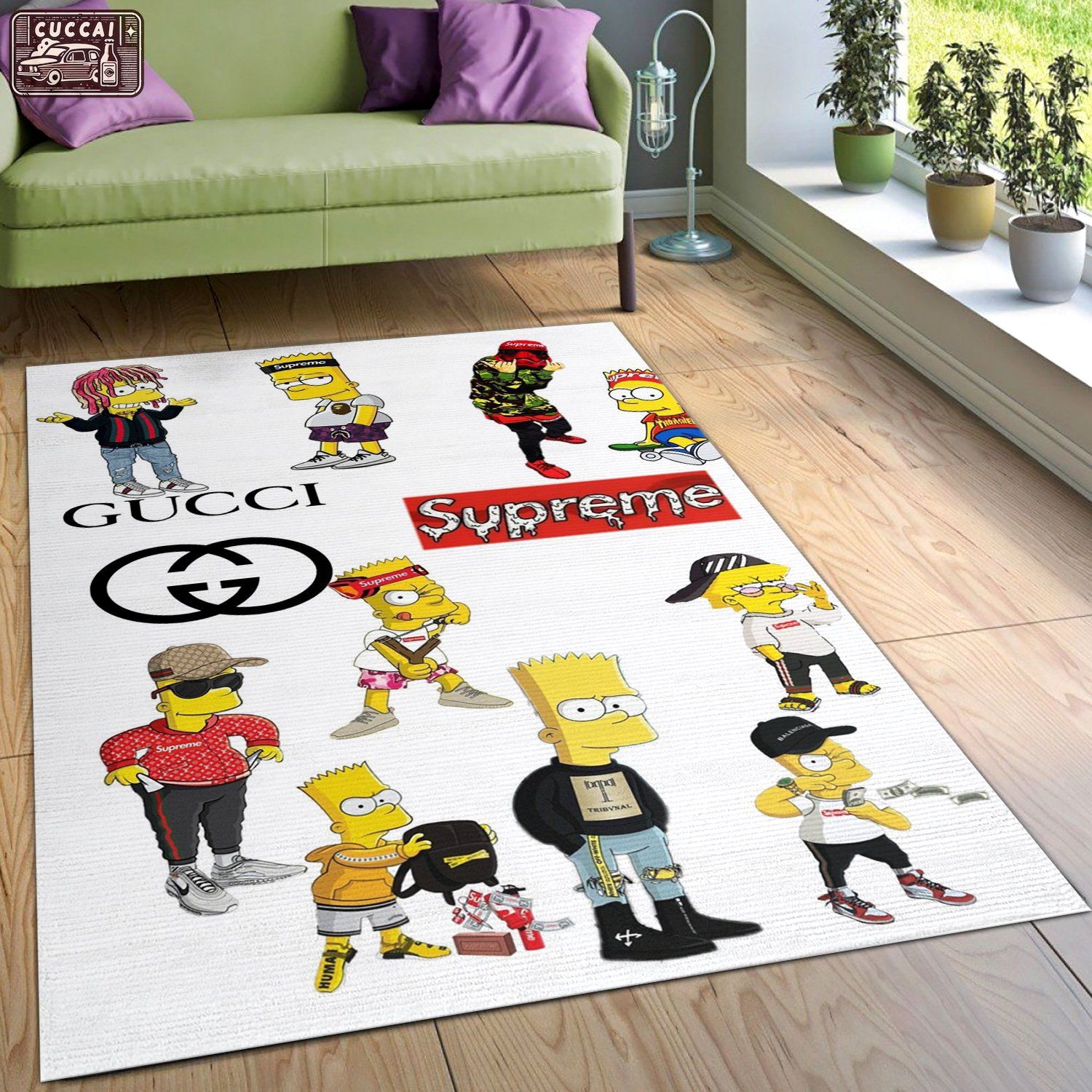 Gucci supreme the simpsons logo type 594. Upgrade Your Living Room with Luxury Home Decor: Area Carpets, Floor Decor, Door Mats, and Hot Gift Items with style a High-End Fashion Brand Rectangle Rug