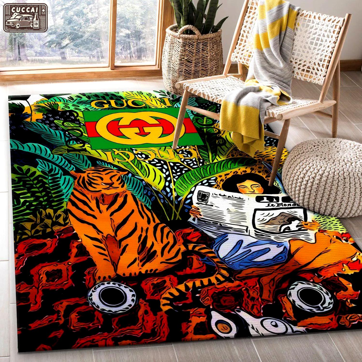 Gucci tiger logo type 901. Upgrade Your Living Room with Luxury Home Decor: Area Carpets, Floor Decor, Door Mats, and Hot Gift Items with style a High-End Fashion Brand Rectangle Rug