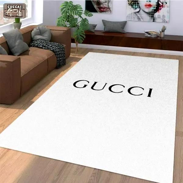 Gucci white logo type 55. Upgrade Your Living Room with Luxury Home Decor: Area Carpets, Floor Decor, Door Mats, and Hot Gift Items with style a High-End Fashion Brand Rectangle Rug