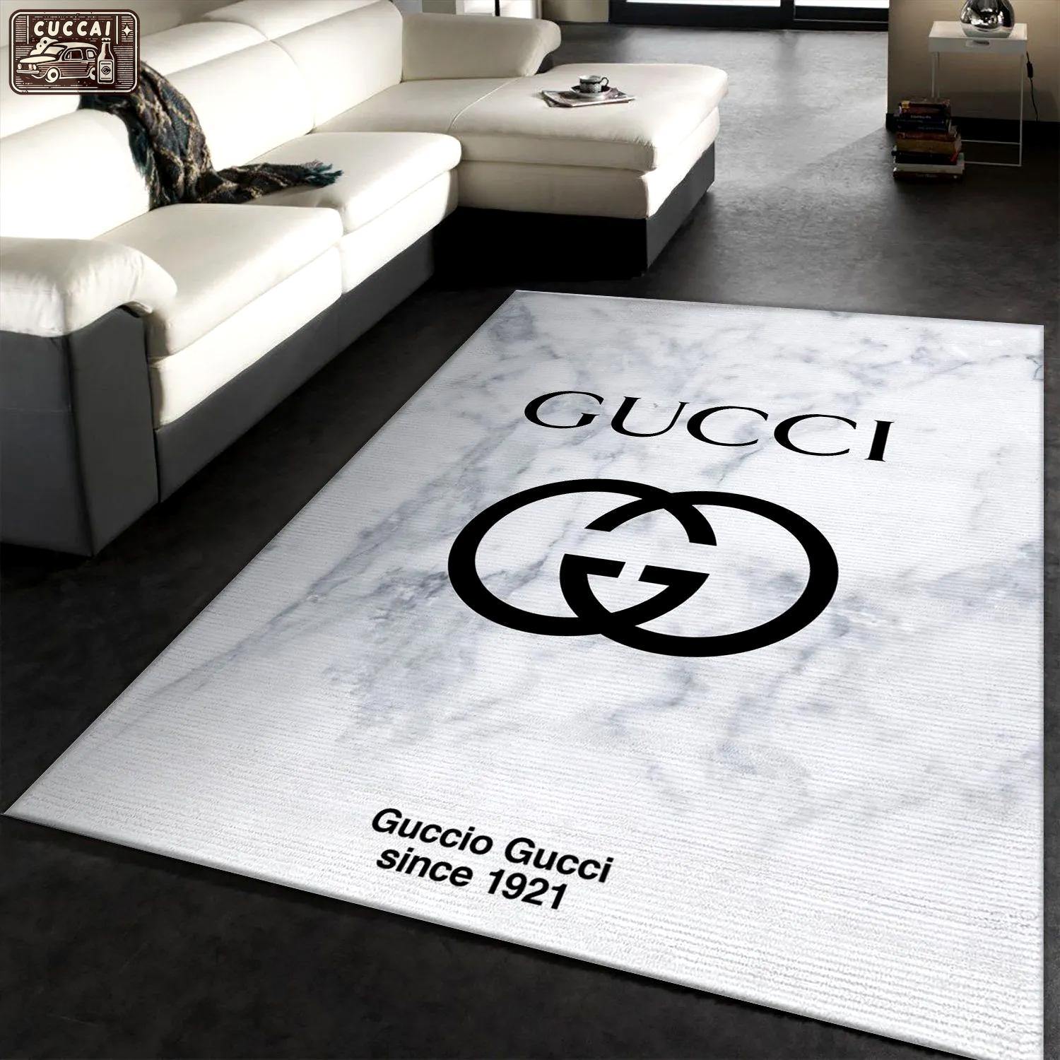 Gucci white logo type 59. Upgrade Your Living Room with Luxury Home Decor: Area Carpets, Floor Decor, Door Mats, and Hot Gift Items with style a High-End Fashion Brand Rectangle Rug