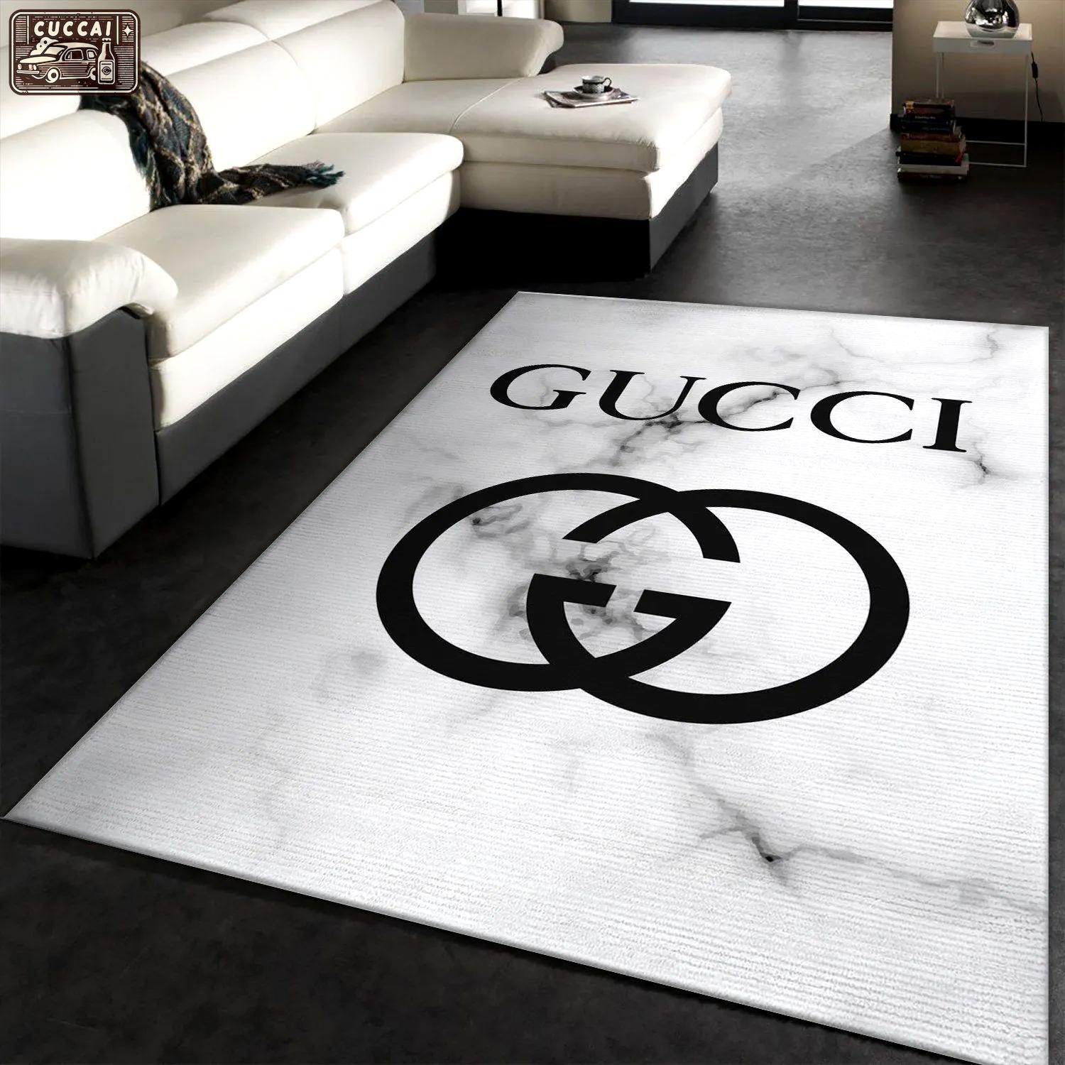 Gucci white logo type 60. Upgrade Your Living Room with Luxury Home Decor: Area Carpets, Floor Decor, Door Mats, and Hot Gift Items with style a High-End Fashion Brand Rectangle Rug