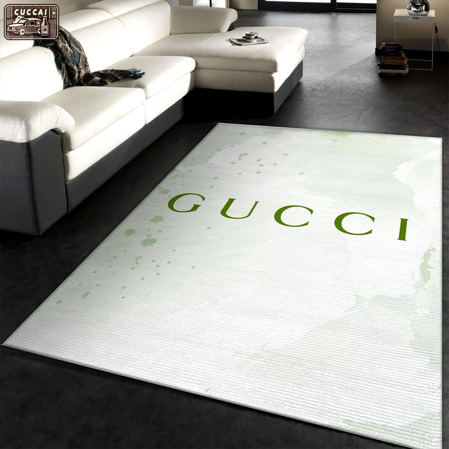 Gucci white logo type 893. Upgrade Your Living Room with Luxury Home Decor: Area Carpets, Floor Decor, Door Mats, and Hot Gift Items with style a High-End Fashion Brand Rectangle Rug