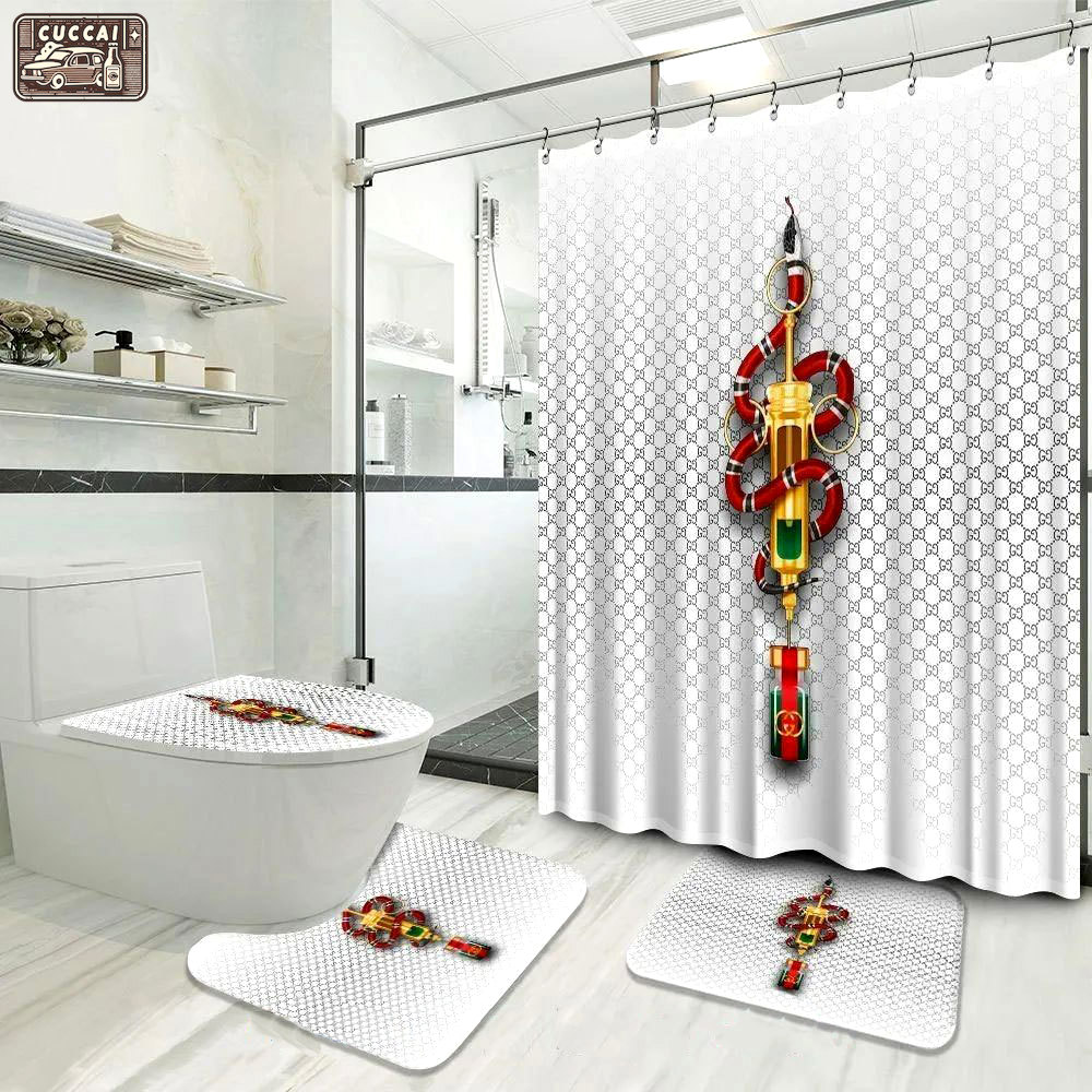 Gucci white snake bathroom sets luxury fashion brand hypebeast bath mat home decor Bathroom Set