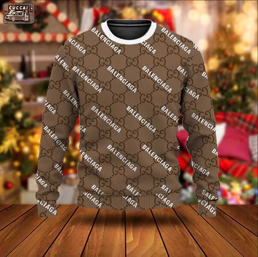 Gucci x balenciaga luxury ugly christmas sweaterhot 2025 style 498 Christmas Ugly Sweater