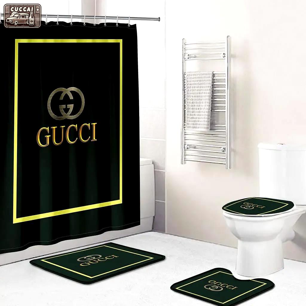 Gucci yellow and black full bathroom set luxury fashion brand home decor hypebeast bath mat Bathroom Set