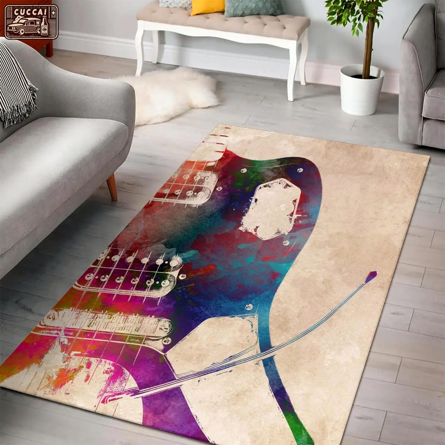 Guitar instrument area rug living room rug home decor bedroom home decor Rectangle Rug